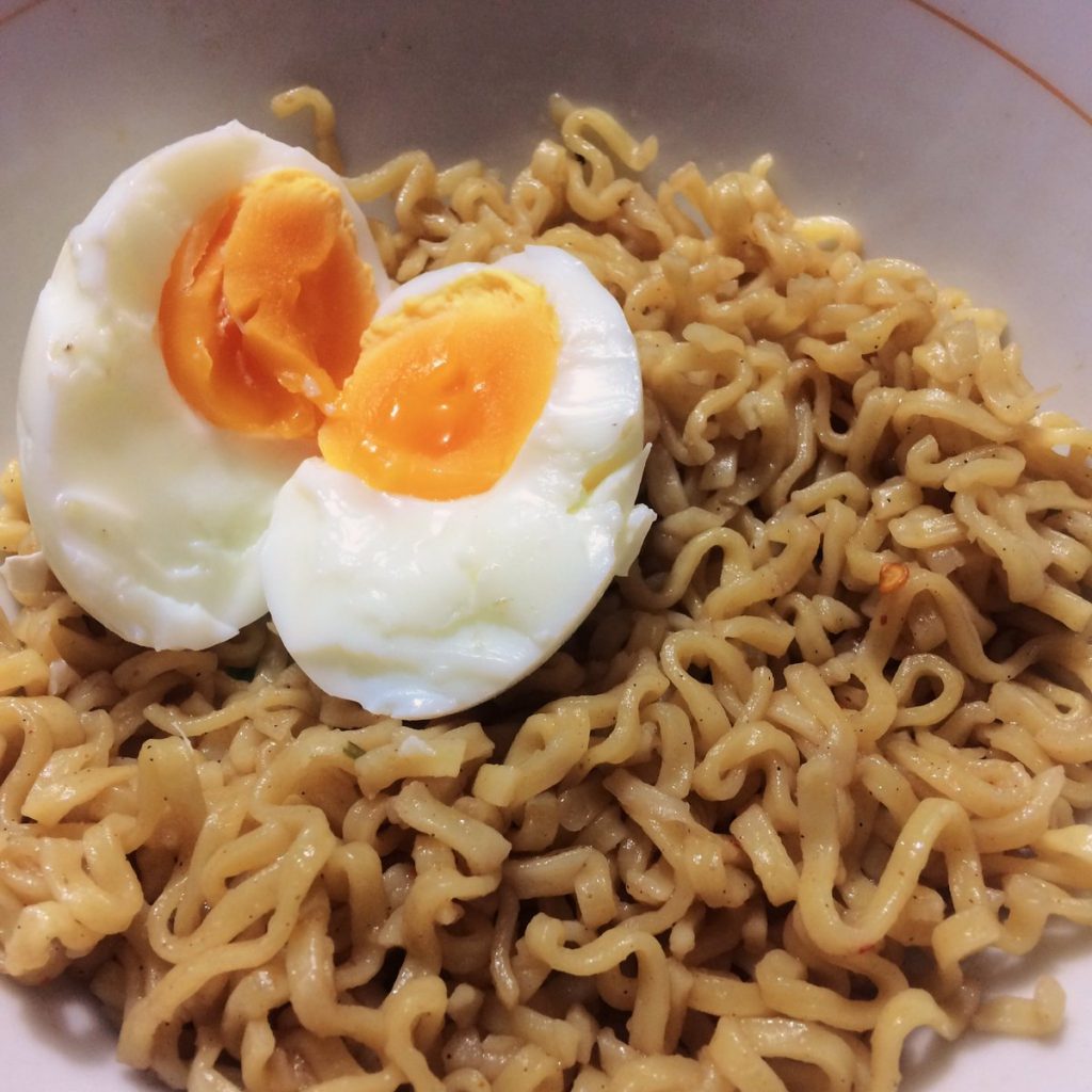 pancit canton with boiled egg